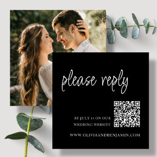 Schwarz RSVP QR Code für Hochzeiten Begleitkarte