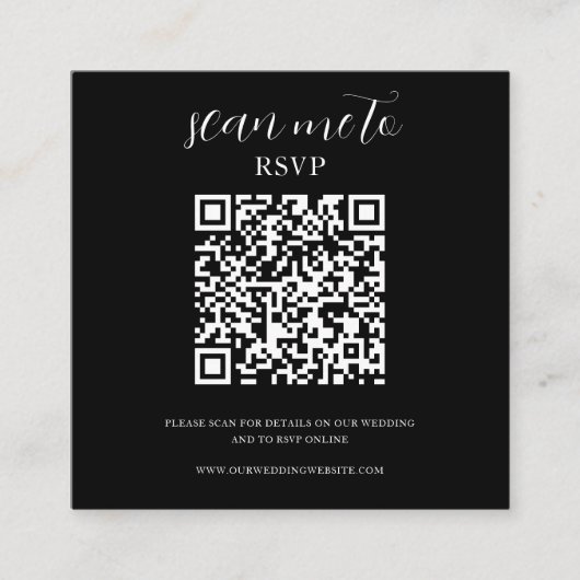 Schwarz | RSVP QR Code für Hochzeiten Begleitkarte (Vorderseite)