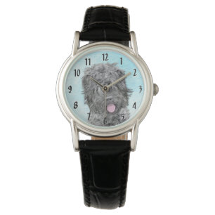 Schwarz-Russisch-Terrier-Malerei - Niedlicher Orig Armbanduhr