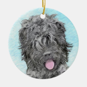 Schwarz-Russisch-Terrier-Malerei - Niedlicher Orig Keramik Ornament