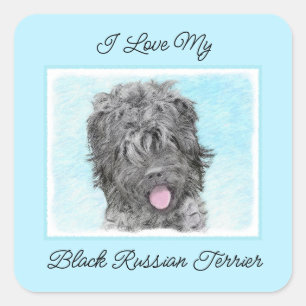 Schwarz-Russisch-Terrier-Malerei - Niedlicher Orig Quadratischer Aufkleber