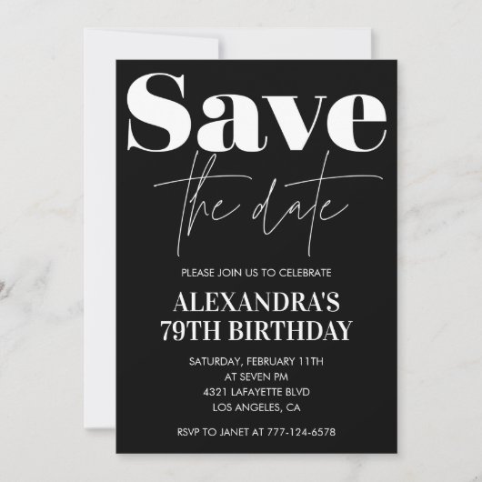 Schwarz Save the Date 79. Einladung (Vorderseite)