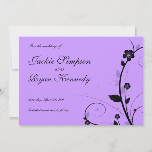 Schwarz Save the Date Einladen Lila Silber (Vorderseite)