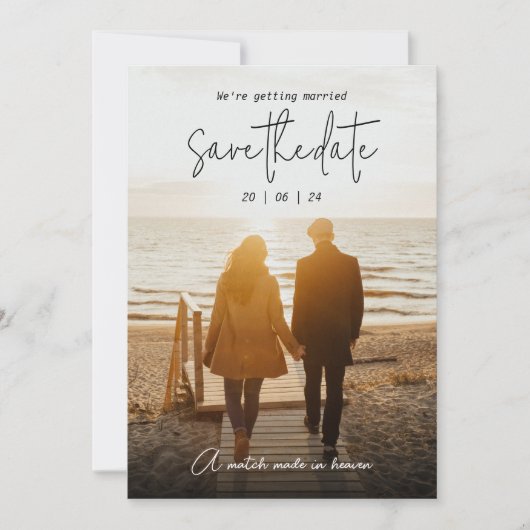 Schwarz Save the Date mit Foto Minimalistisch, Boh (Vorderseite)
