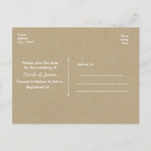 Schwarz SAVE THE DATE Rustikales Foto Hochzeit Pos Ankündigungspostkarte (Rückseite)