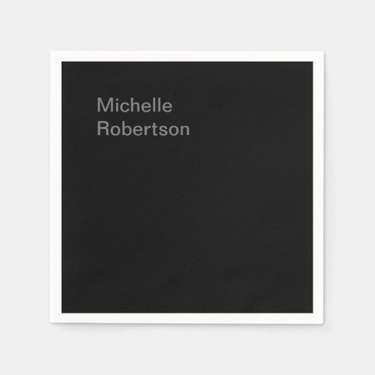 Schwarz Schlichter Minimalistischer Name hinzufüge Serviette (Vorderseite)