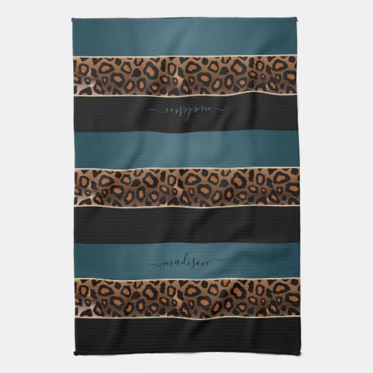 Schwarz/Schwarz-Leopard-Tierwerbung Geschirrtuch (Vertikal)