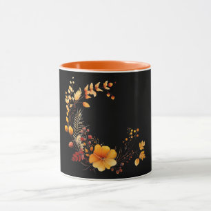 Schwarz-Schwarz, leuchtend orangefarbenes Blumende Tasse