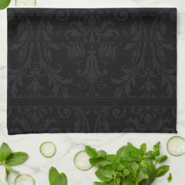 Schwarz-Schwarz-Monogramm-ChromflorDamast-Wirbel Geschirrtuch