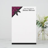 Schwarz-schwarz-rosa-Damaskus mit Ribbon-Bogen Briefpapier (Stehend Vorderseite)