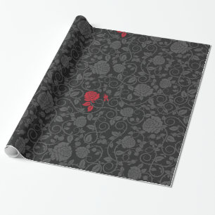 Schwarz-Schwarz-Rote Rose Moderne Damask-Flora Geschenkpapier