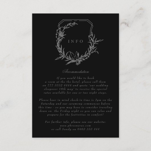 Schwarz-Schwarz-Schwarz-Blumen-Monogramm-Wappen Begleitkarte (Vorderseite)