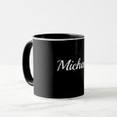 Schwarz-Schwarz-Vorlage, weißes Skript, Tasse (Vorderseite Links)