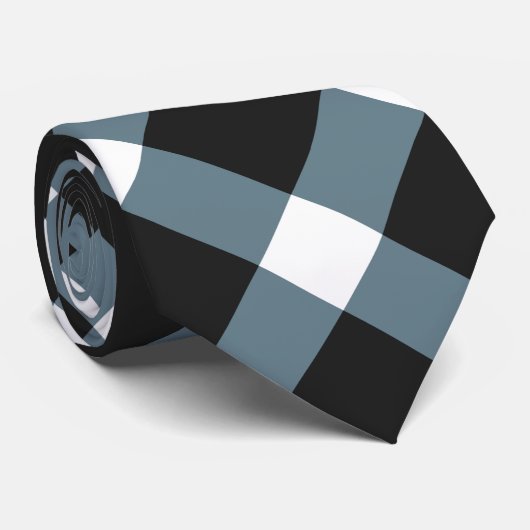 Schwarz, Schwarz, Weiß, Gingham-Muster Krawatte (Gerollt)