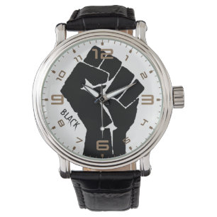 "Schwarz-" schwarze Faust-Vintages Leder Armbanduhr
