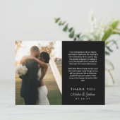 Schwarz-Script-gedruckte Nachricht Hochzeit Danke (Stehend Vorderseite)