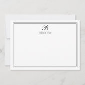 Schwarz-Script-Hochzeitkarten für Monogram-Station Mitteilungskarte (Vorderseite)