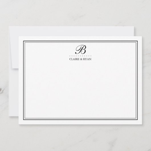 Schwarz-Script-Hochzeitkarten für Monogram-Station Mitteilungskarte (Vorderseite)