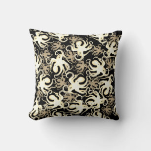 Schwarz-Sepia-Wiederholungsmotiv Octopus Pattern Kissen