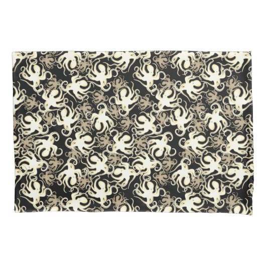 Schwarz-Sepia-Wiederholungsmotiv | Octopus Pattern Kissenbezug (Vorderseite)