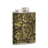 Schwarz-Shiny-Gold-Blume-Muster Flachmann (Rechts)