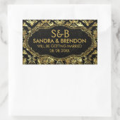 Schwarz-Shiny-Gold-Floral-Damaskus-Muster Rechteckiger Aufkleber (Tasche)