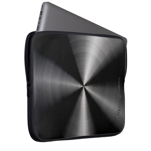 Schwarz-Shiny-Metallic-Edelstahl-Look Laptopschutzhülle (Vorne Rechts)