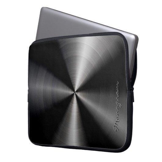 Schwarz-Shiny-Metallic-Edelstahl-Look Laptopschutzhülle (Vorderseite Links)