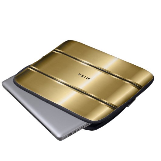 Schwarz-Shiny-Metallic-Streifen Laptopschutzhülle (Vorne Knopf)