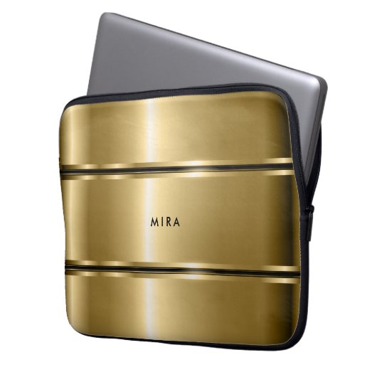 Schwarz-Shiny-Metallic-Streifen Laptopschutzhülle (Vorderseite Links)