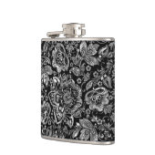 Schwarz & Shiny Silver Blume Damaskus Muster Flachmann (Links)