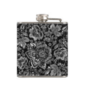 Schwarz & Shiny Silver Blume Damaskus Muster Flachmann (Rückseite)