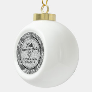 Schwarz & Silber 25. Hochzeitstag Keramik Kugel-Ornament