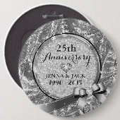 Schwarz & Silber 25. Hochzeitstag - Ornament 4 Button (Vorne & Hinten)