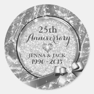 Schwarz & Silber 25. Hochzeitstag - Ornament 4 Runder Aufkleber