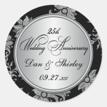 Schwarz, Silber 25. Hochzeitsticker
