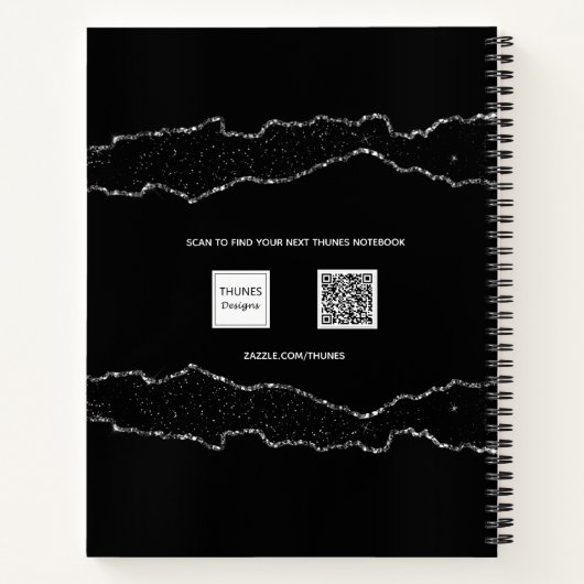 Schwarz-Silber-Agarve-Marmor-Namensskript Notizblock (Rückseite)