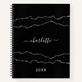 Schwarz-Silber-Agarve-Marmor-Namensskript Notizblock (Vorderseite)