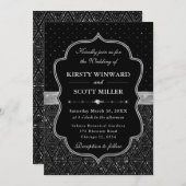 Schwarz-Silber Art Deco Glitzer Hochzeit Einladung (Vorne/Hinten)