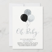 Schwarz-Silber-Balloons | Oh Baby Boy Baby Dusche Einladung (Vorderseite)
