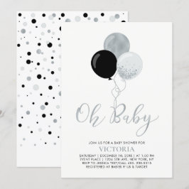 Schwarz-Silber-Balloons | Oh Baby Boy Baby Dusche Einladung