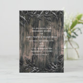 Schwarz & Silber Blätter Dunkle Elegance Einladung (Stehend Vorderseite)