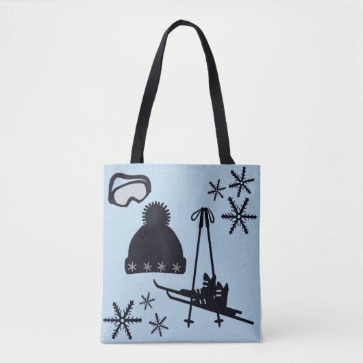Schwarz, Silber & Blau Schneedesigns. Tasche (Vorderseite)