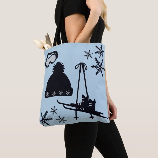 Schwarz, Silber & Blau Schneedesigns. Tasche (Von Nahem)