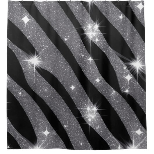 Schwarz-Silber-Bling-Duschvorhang Duschvorhang (Vorderseite)