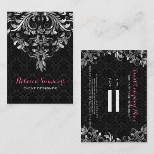 Schwarz-Silber-Blumenspitze Visitenkarte (Vorne/Hinten)