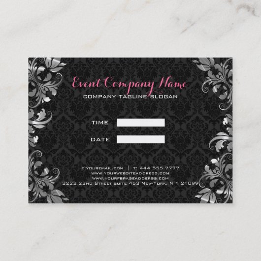 Schwarz-Silber-Blumenspitze Visitenkarte (Rückseite)