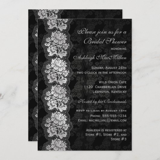 Schwarz-Silber-Brautparty Einladung (Vorne/Hinten)