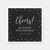 Schwarz & Silber | Confetti Adult Birthday Party Serviette (Vorderseite)