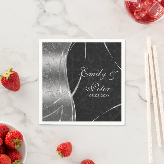 Schwarz-Silber-Damaske Save the Date Serviette (Beispiel)